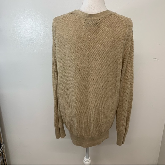 Lane Bryant Cardigan Sz 14/16 Beige Gold Metallic Loose Knit Long Sleeve Office - Picture 5 of 10